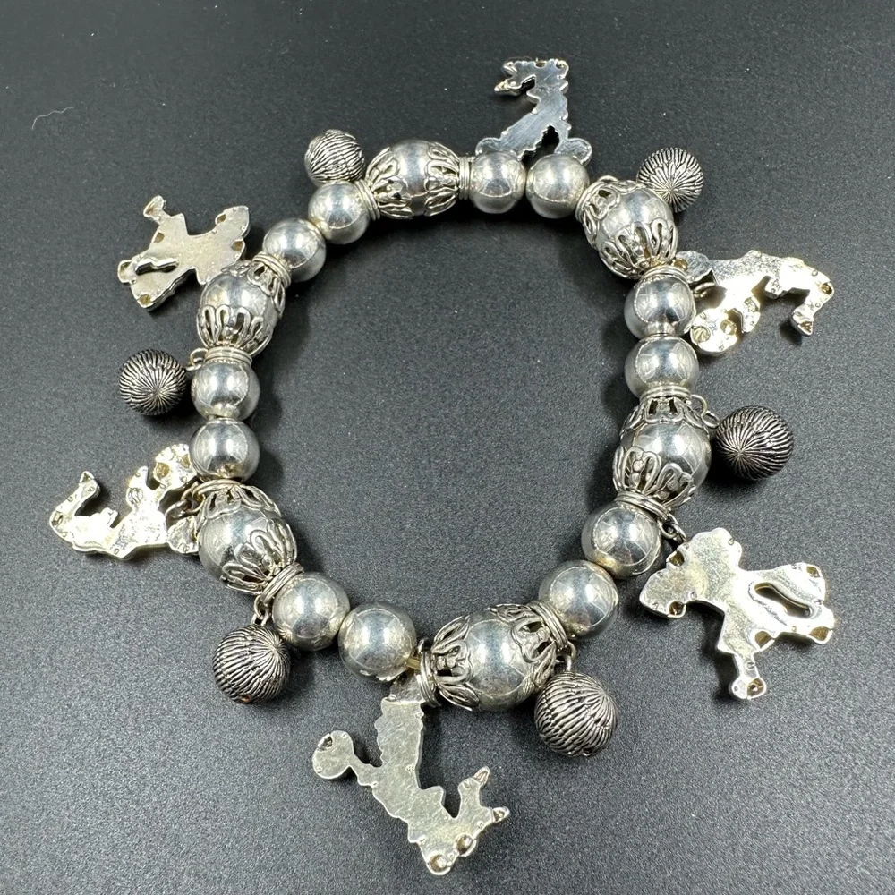 Best Signed Vintage Silver Cheer Leader Ornate Beaded stretch Charm Bracelet